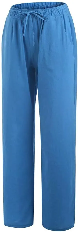Ceboyel Women's Boho Wide Leg Pants Drawstring Straight Casual Trousers Cotton Linen Palazzo Pants Summer Beach Outfits 2023