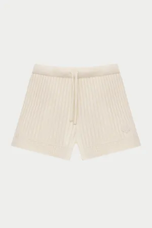 CONTRAST KNIT MINI SHORTS - ECRU