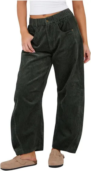 Corduroy Pants for Women Casual Straight Leg High Waist Loose Long Pants Solid Color Comfy Baggy Trousers with Pockets