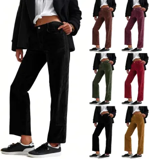 Corduroy Pants Women Bootcut Elastic Waist Straight Leg Pants Casual Loose Vintage Pants Comfy Trousers with Pockets