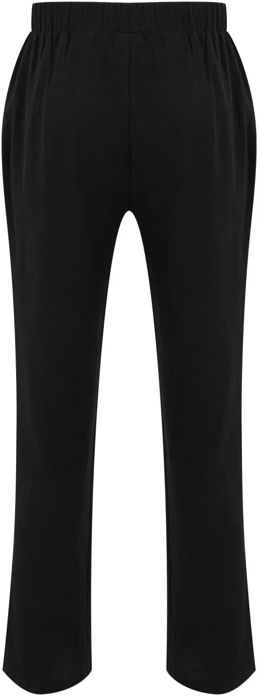 Cotton Linen Cargo Pants for Mens Elastic Waistband Lightweight Sweatpants with Pockets Summer Solid Regular Fit Activewears