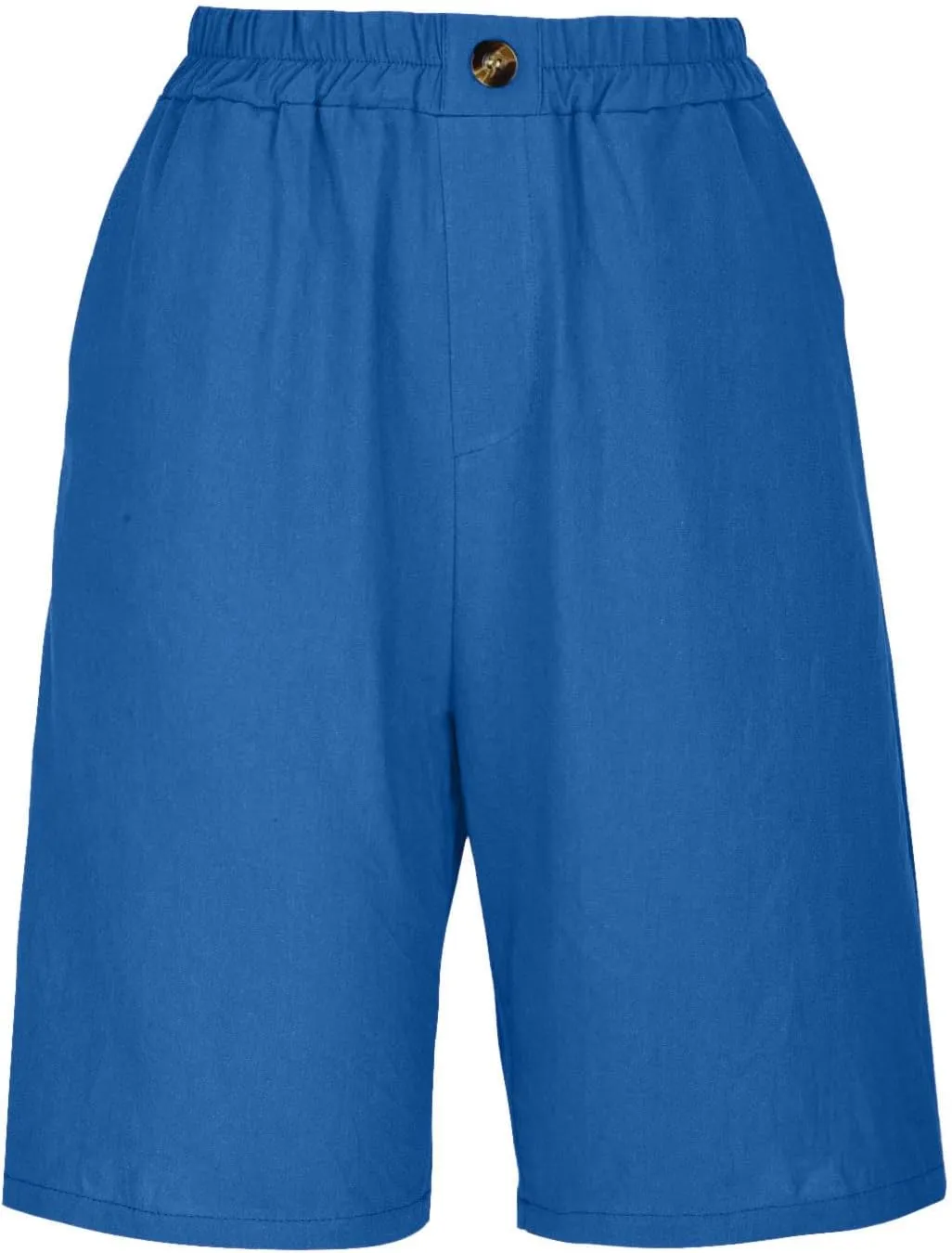 Cotton Linen Pants for Women Half Shorts Pants Summer Elastic Waist Buttons Solid Color Casual Pockets Pants