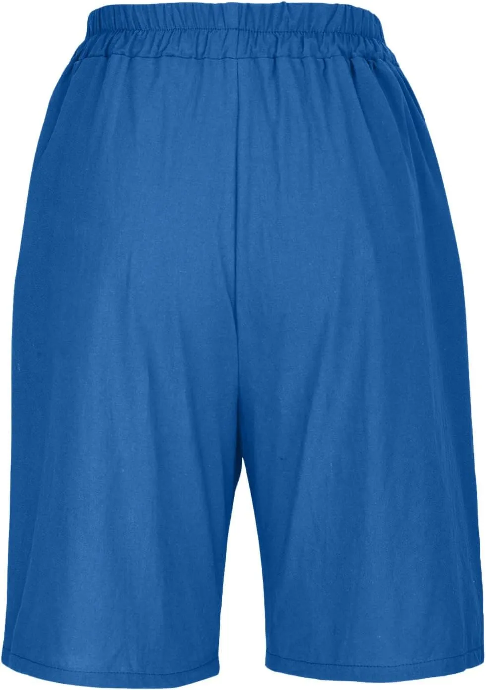 Cotton Linen Pants for Women Half Shorts Pants Summer Elastic Waist Buttons Solid Color Casual Pockets Pants