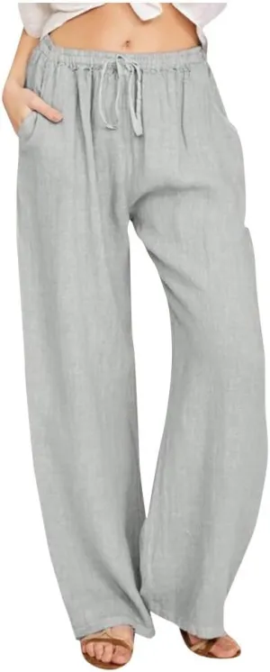 Cotton Linen Pants Women Summer 2025 Drawstring Elastic Waist Wide Leg Casual Beach Trouser Loose Lounge Palazzo Pant