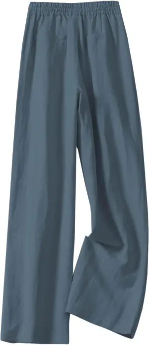 Cotton Linen Wide Leg Pants for Women Summer Casual Yoga Palazzo Pants High Waist Straight Leg Trousers with Pockets