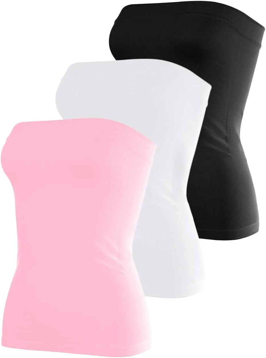 Cotton Tube Tops for Women Summer Cute Strapless Shirts Stretchy Basic Bandeau 3 Pack