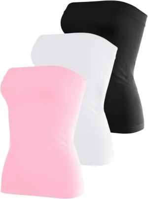 Cotton Tube Tops for Women Summer Cute Strapless Shirts Stretchy Basic Bandeau 3 Pack