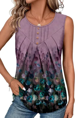 CRAZY GRID Women Summer Tank Tops Round Neck Sleeeveless Folded Front Tunic Casual Outfit 2025 Basic Loose Shirts