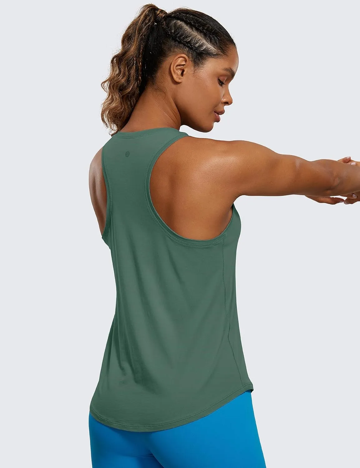 CRZ YOGA Womens Pima Cotton Racerback Workout Tank Tops Scoop Neck Athletic Loose Sleeveless Shirts