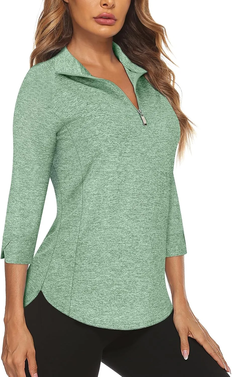 Cucuchy Style Womens Golf Shirt 3/4 Sleeve Quarter Zip Workout Tennis Tops Quick Dry UPF 50  Shirts