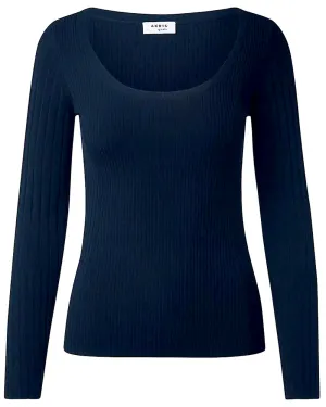 Denim Scoopneck Ribbed Knit Pullover