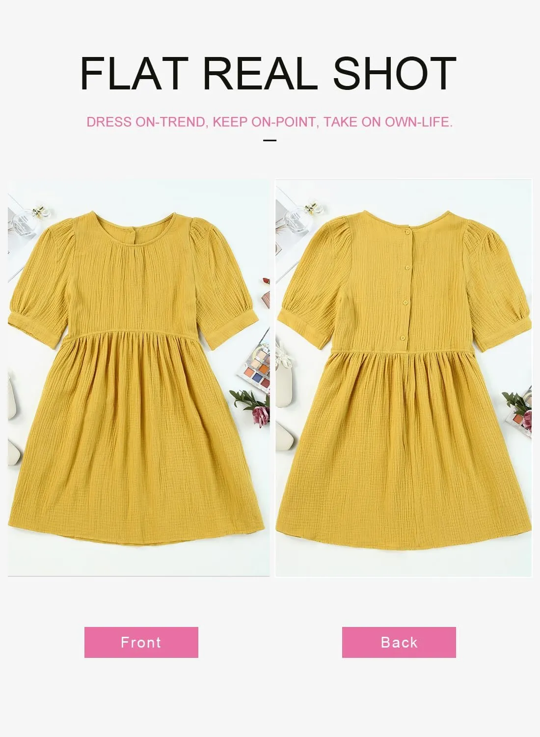 Dokotoo Womens 2025 Spring Summer Crewneck Puff Sleeve Babydoll Elegant Empire Waist Mini Swing Skater Dresses with Pockets