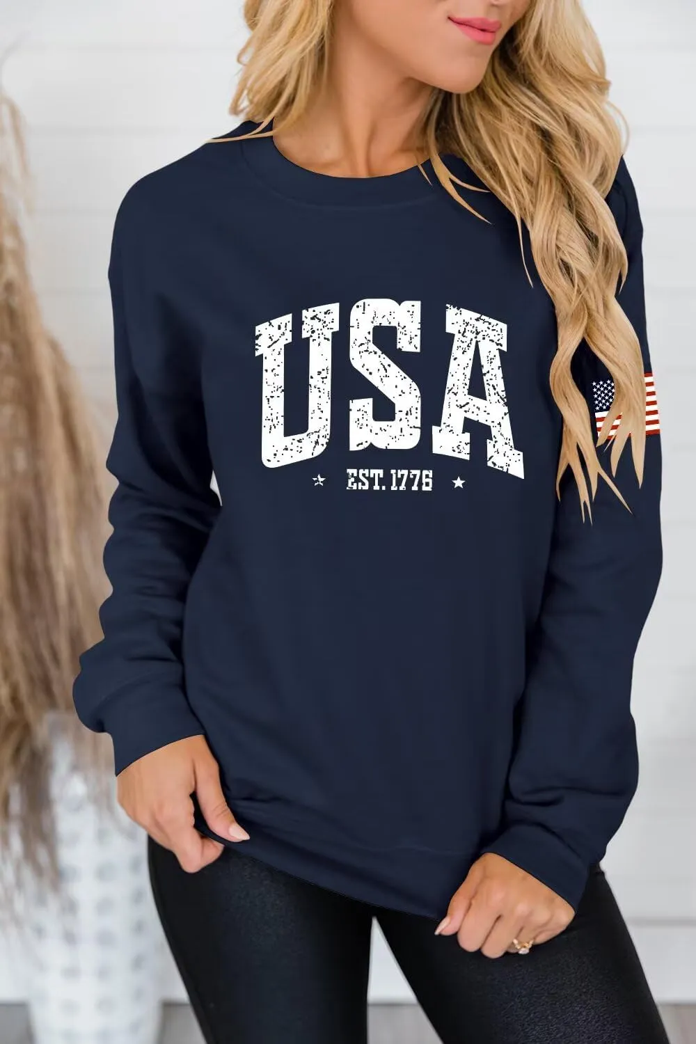 Dressmine Womens Usa Sweatshirt Long Sleeve Graphic 4Th Of July Flag Shirts 2025 Cute Knit Casual Pullover