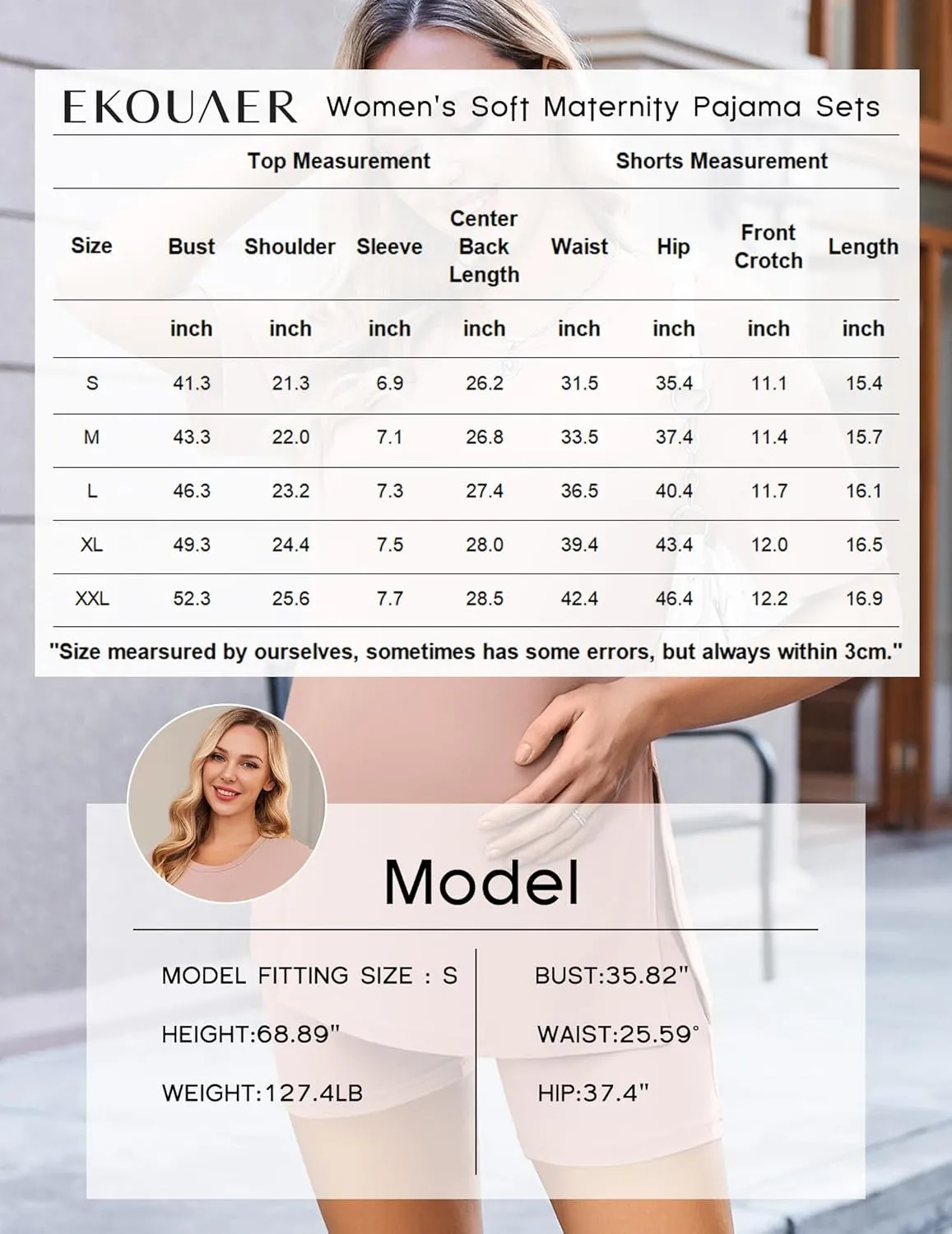 Ekouaer Women's Maternity Pajamas Sets 2 Piece Outfits Short Sleeve Shirts and Biker Shorts Pregnancy Loungewear Mama Clothes