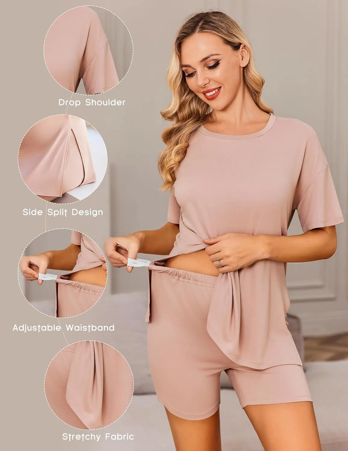 Ekouaer Women's Maternity Pajamas Sets 2 Piece Outfits Short Sleeve Shirts and Biker Shorts Pregnancy Loungewear Mama Clothes