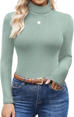 Ekouaer Women's Turtleneck Tops Ribbed Pullover Sweater Long Sleeves Shirts Midweight Thermal Underwear Blouse