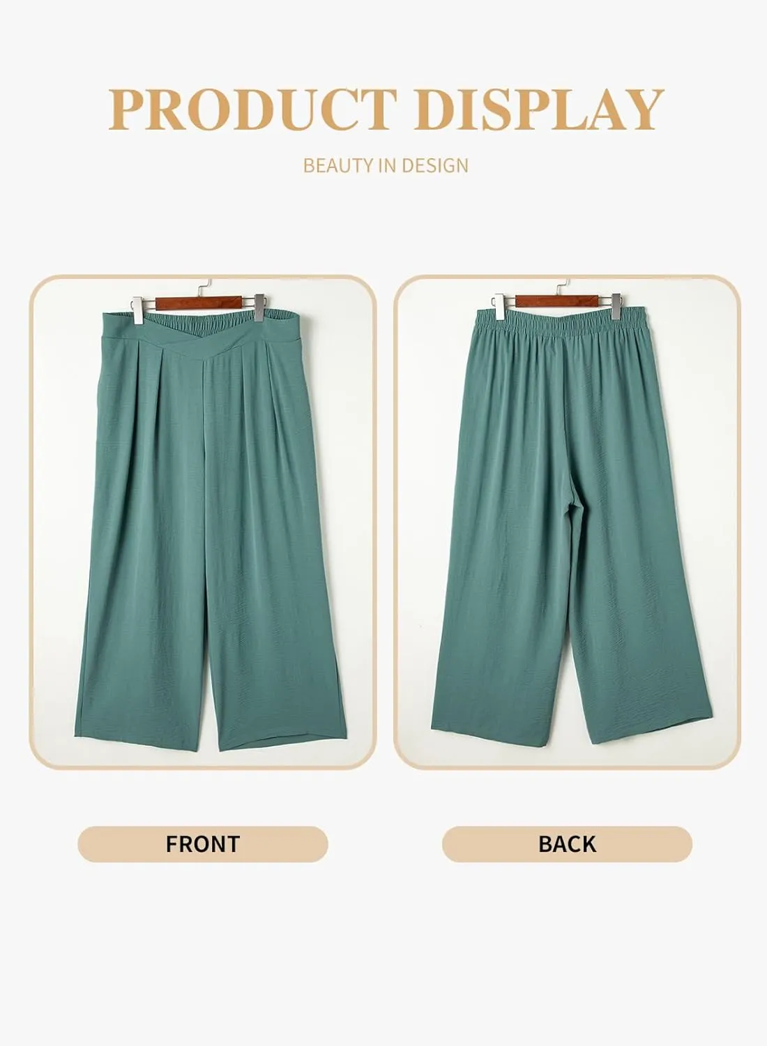 Eytino Womens Plus Size Wide Leg Pants Crossover Waist Pleated Front Casual Work Pants Lounge Trouser with Pockets(1X-5X)