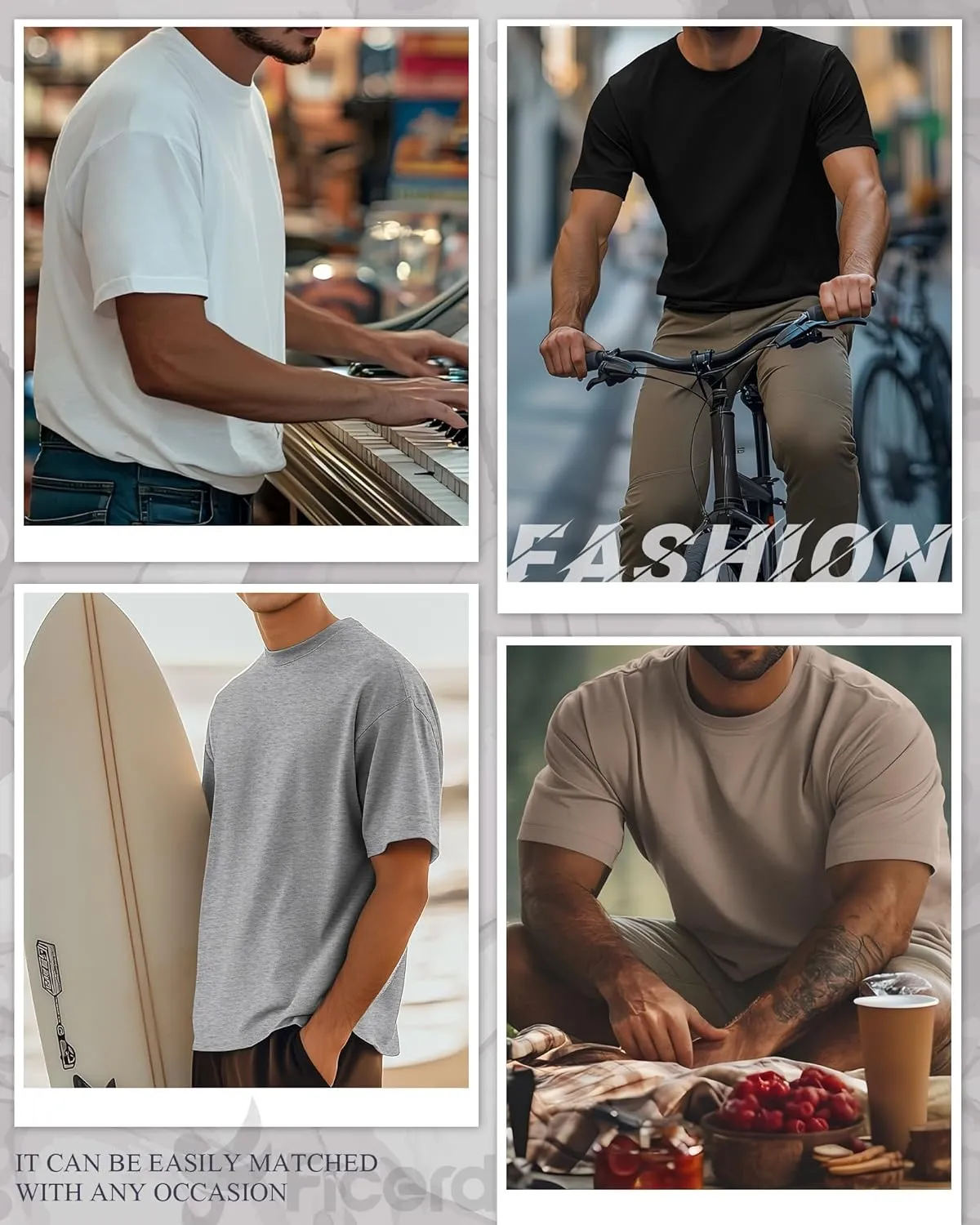 Ficerd 8 Pack Men's Big and Tall Shirts Short Sleeve Cotton Tee Summer Crew Neck Top Multipack
