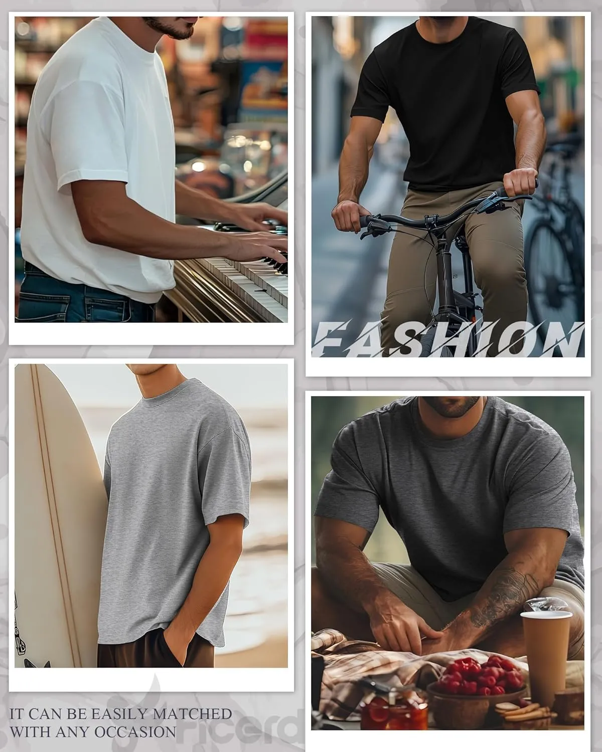 Ficerd 8 Pack Men's Big and Tall Shirts Short Sleeve Cotton Tee Summer Crew Neck Top Multipack