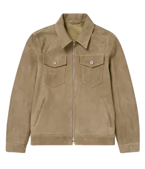 *FINAL SALE* Zipped Trucker Soft Suede Jacket in Senape