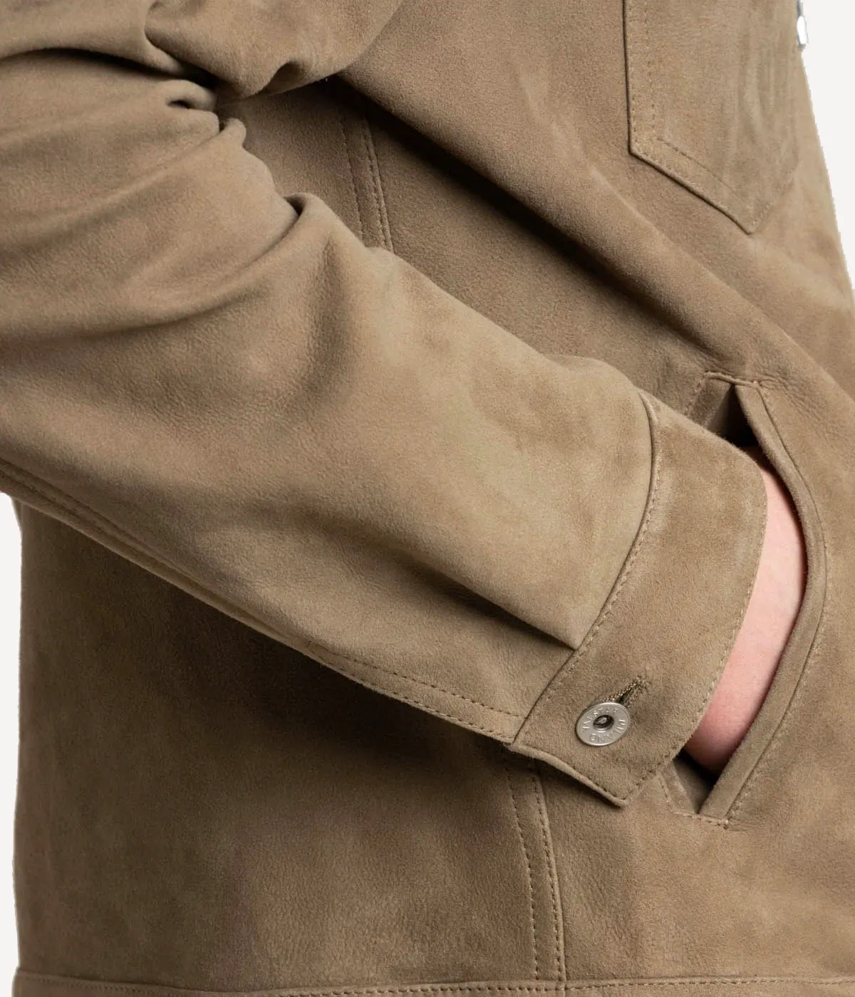 *FINAL SALE* Zipped Trucker Soft Suede Jacket in Senape