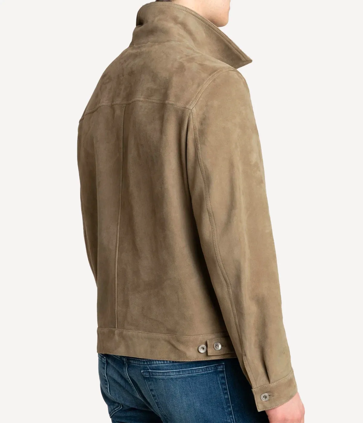 *FINAL SALE* Zipped Trucker Soft Suede Jacket in Senape