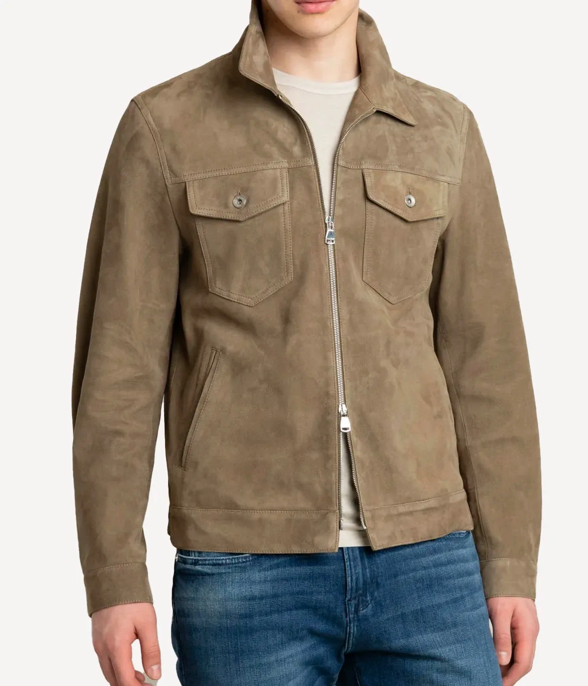 *FINAL SALE* Zipped Trucker Soft Suede Jacket in Senape