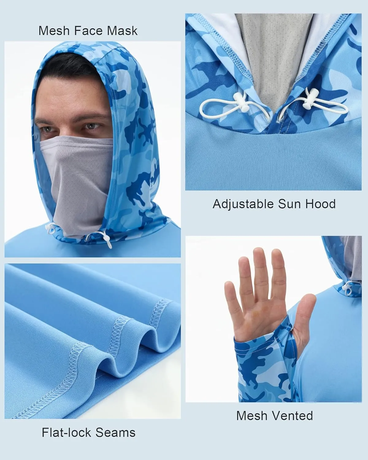 FISHEAL Men's Performance Fishing Hoodie Shirt - UPF 50  UV Sun Protection Long Sleeve Shirts with Mesh Face Mask