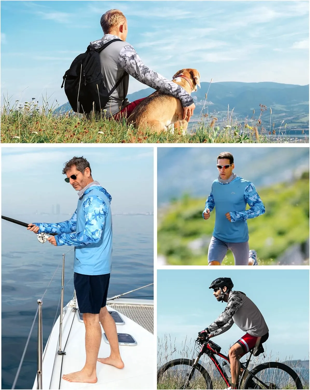 FISHEAL Men's Performance Fishing Hoodie Shirt - UPF 50  UV Sun Protection Long Sleeve Shirts with Mesh Face Mask