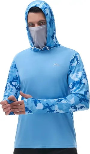 FISHEAL Men's Performance Fishing Hoodie Shirt - UPF 50  UV Sun Protection Long Sleeve Shirts with Mesh Face Mask