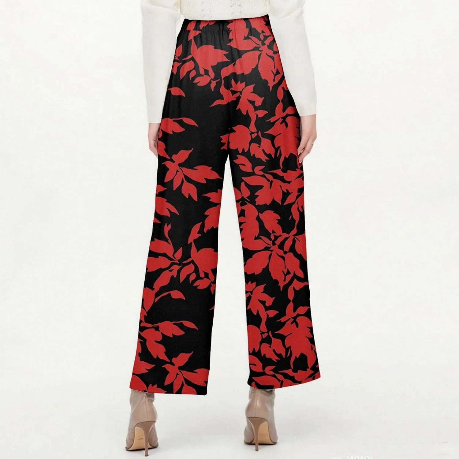 Flowy Pants for Women Boho Summer Linen Pants High Waisted Wide Leg Palazzo Pant Floral Beach Pant with Pockets