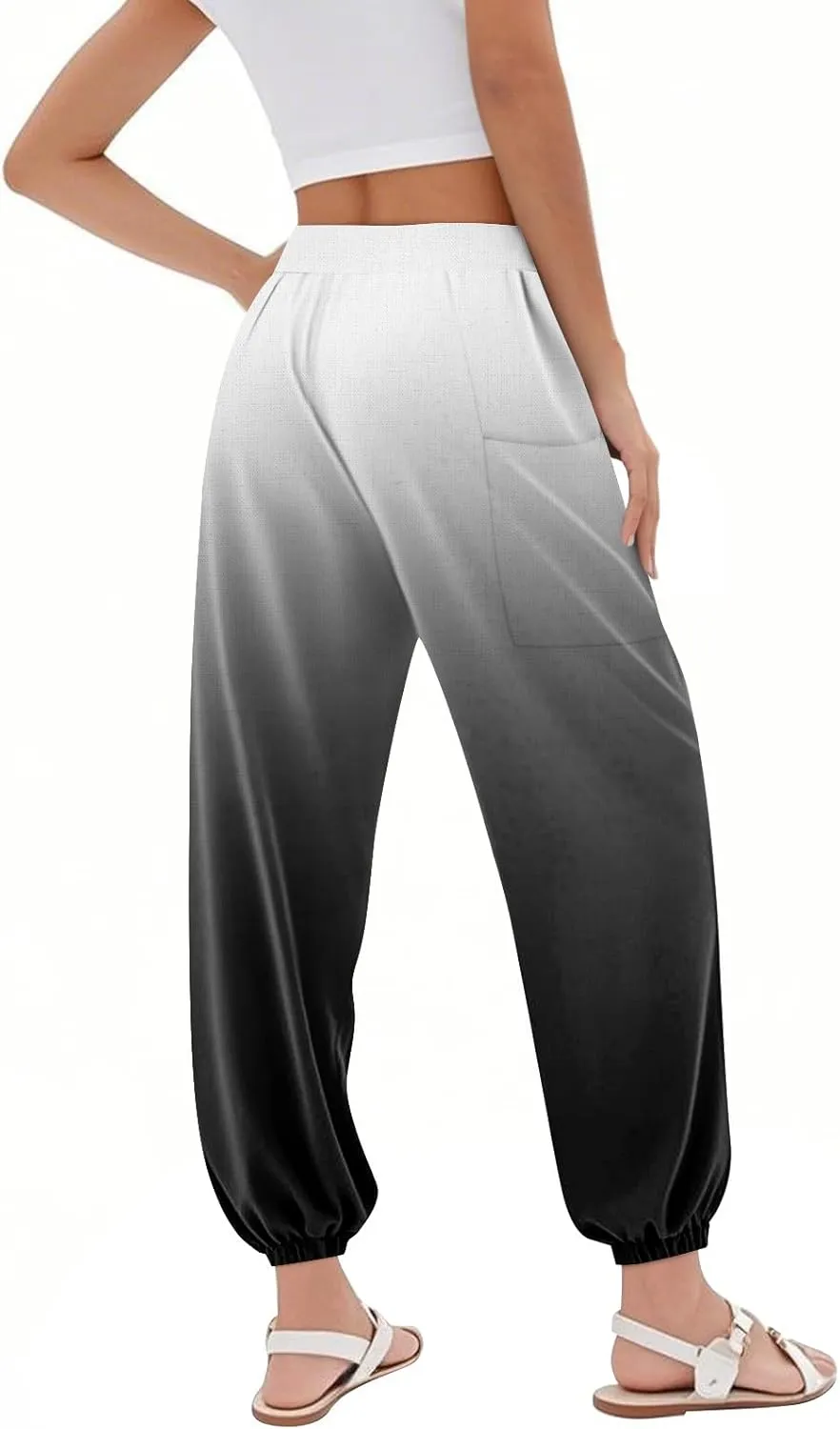 Flowy Pants for Women,Women's Harem Pants, High Waist Drawstring Joggers Boho Trousers Hippie Clothes with Pockets D1
