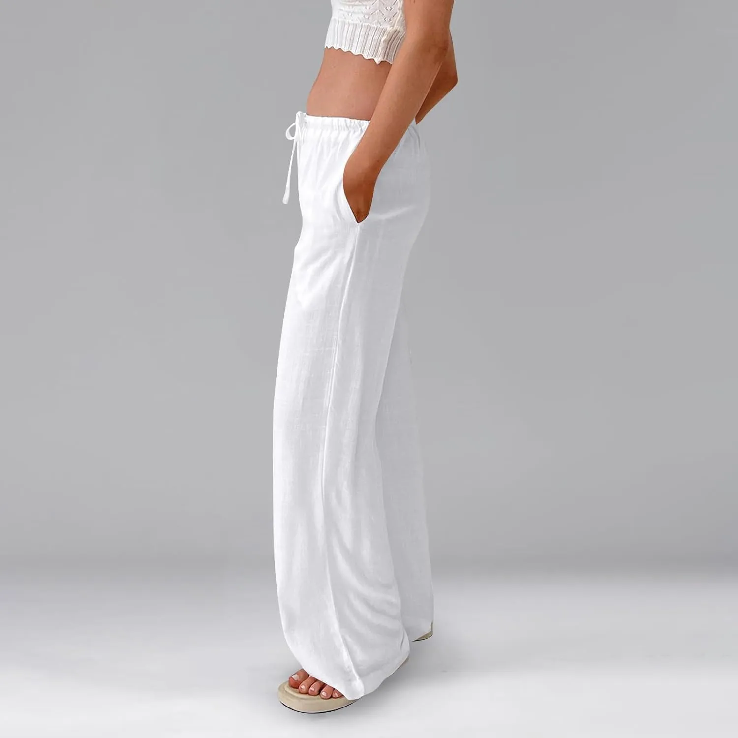 Flowy Wide Leg Pants Woman Baggy Drawstring Elastic Waist Gaucho Pants Lightweight Summer Boho Gauze Cover Up Pants
