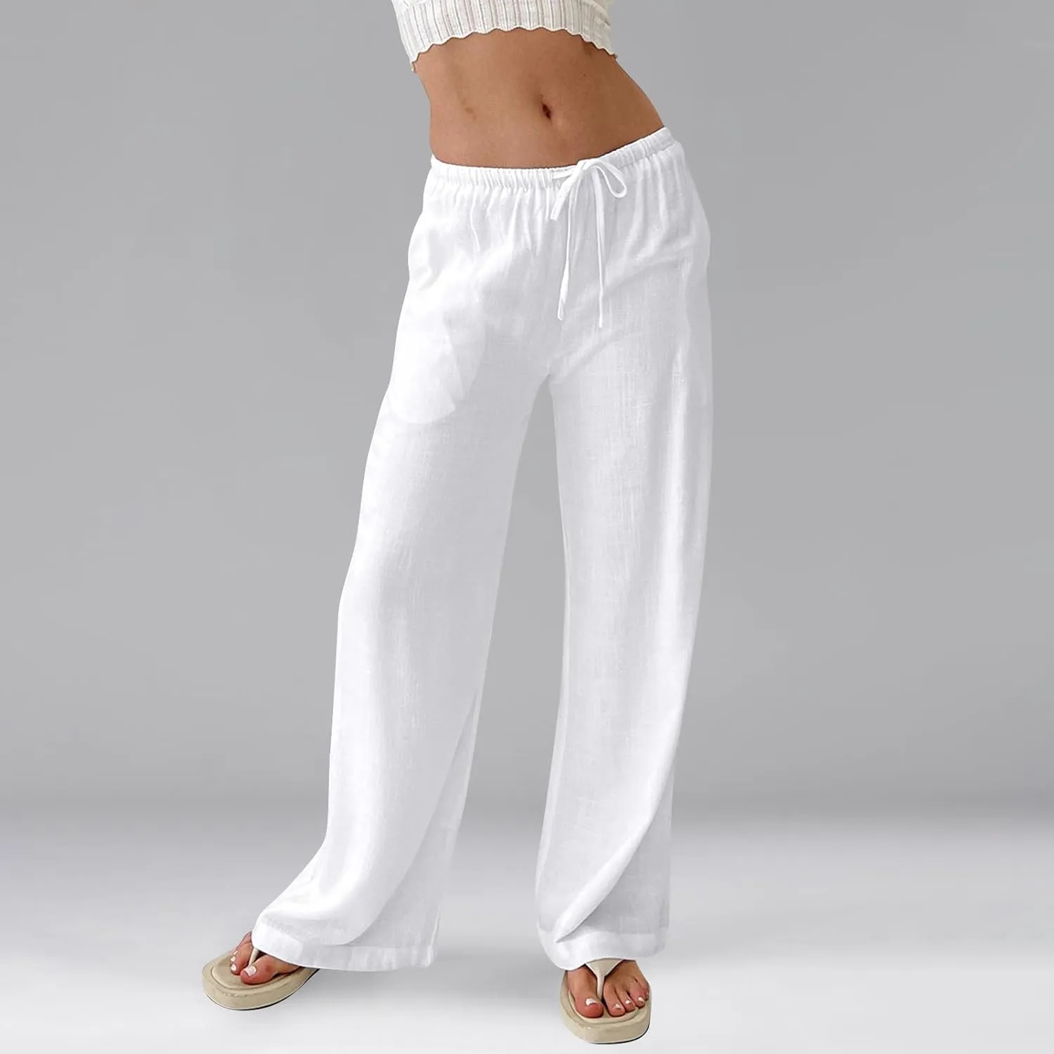 Flowy Wide Leg Pants Woman Baggy Drawstring Elastic Waist Gaucho Pants Lightweight Summer Boho Gauze Cover Up Pants