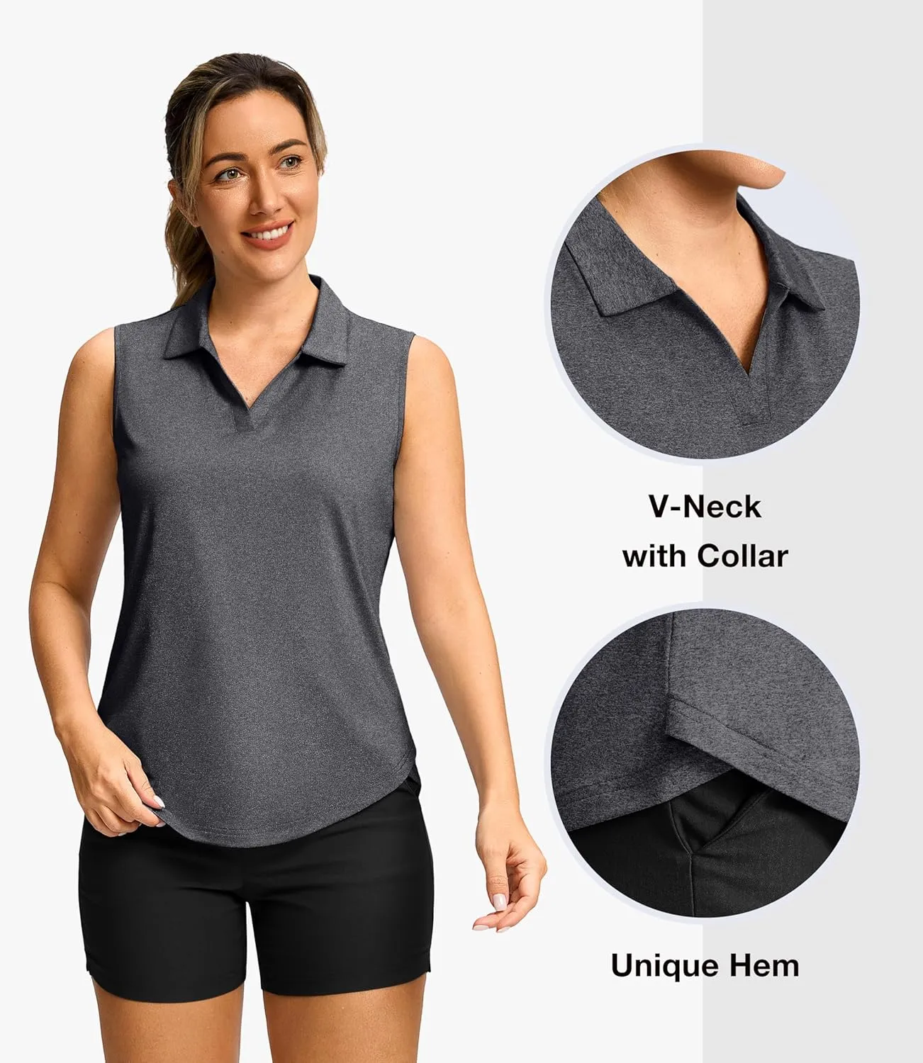 G Gradual Sleeveless Golf Shirts for Women Collared V Neck Tennis Tank Top Cooling Polo UPF 50  Quick Dry Lightweight