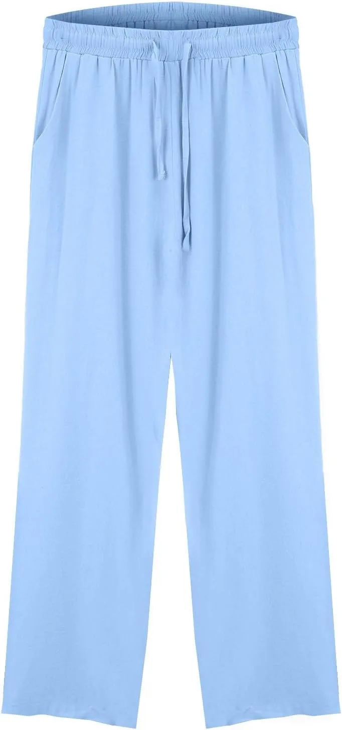 GIERIDUC Women's Summer Casual Pants Loose Fit Beach Palazzo Pants High Waist Drawstring Wide Straight Leg Trouser Pockets