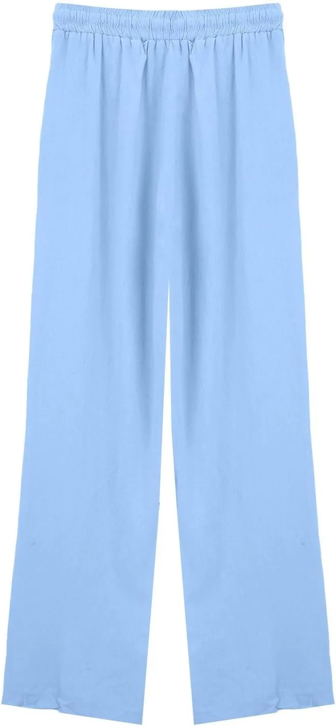 GIERIDUC Women's Summer Casual Pants Loose Fit Beach Palazzo Pants High Waist Drawstring Wide Straight Leg Trouser Pockets