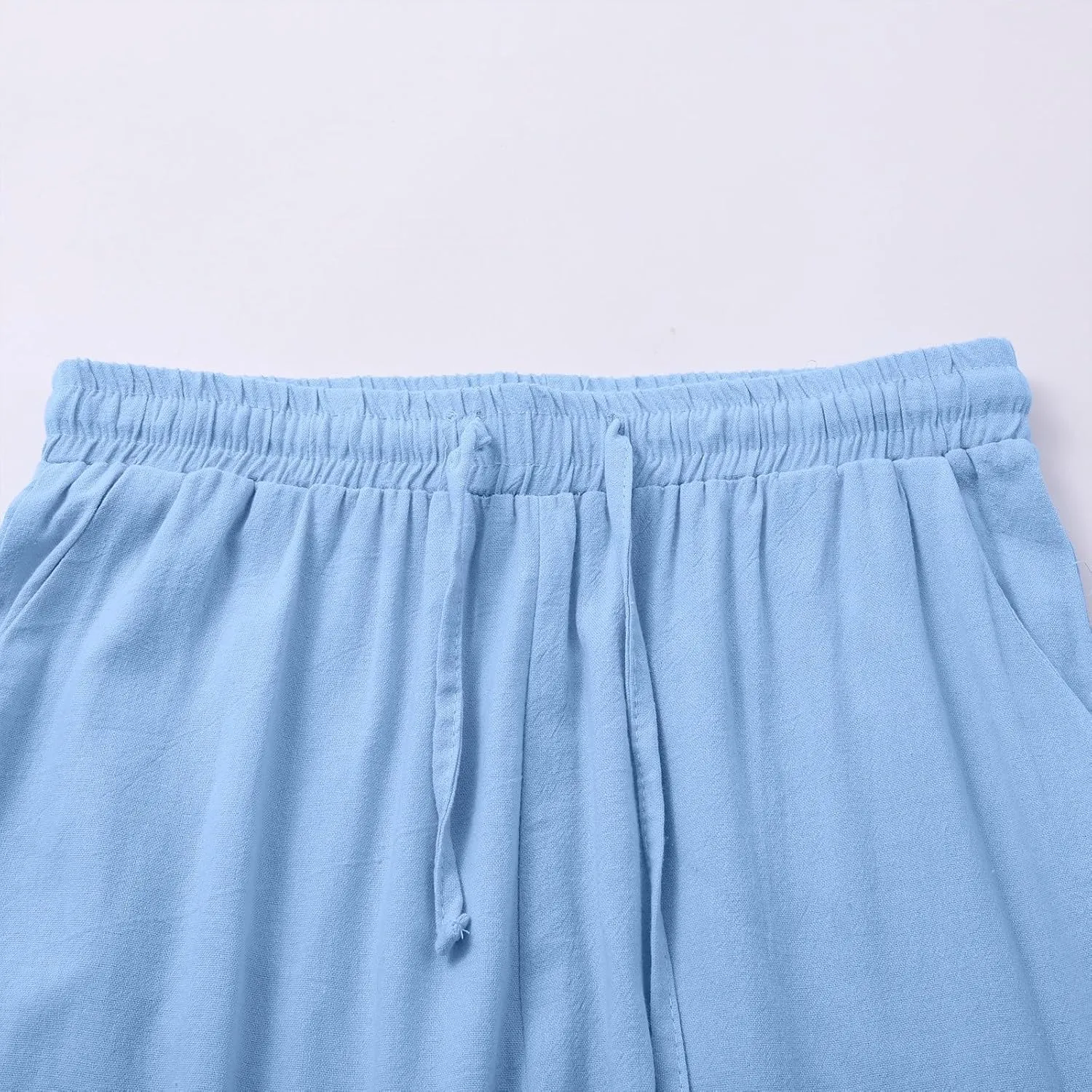 GIERIDUC Women's Summer Casual Pants Loose Fit Beach Palazzo Pants High Waist Drawstring Wide Straight Leg Trouser Pockets