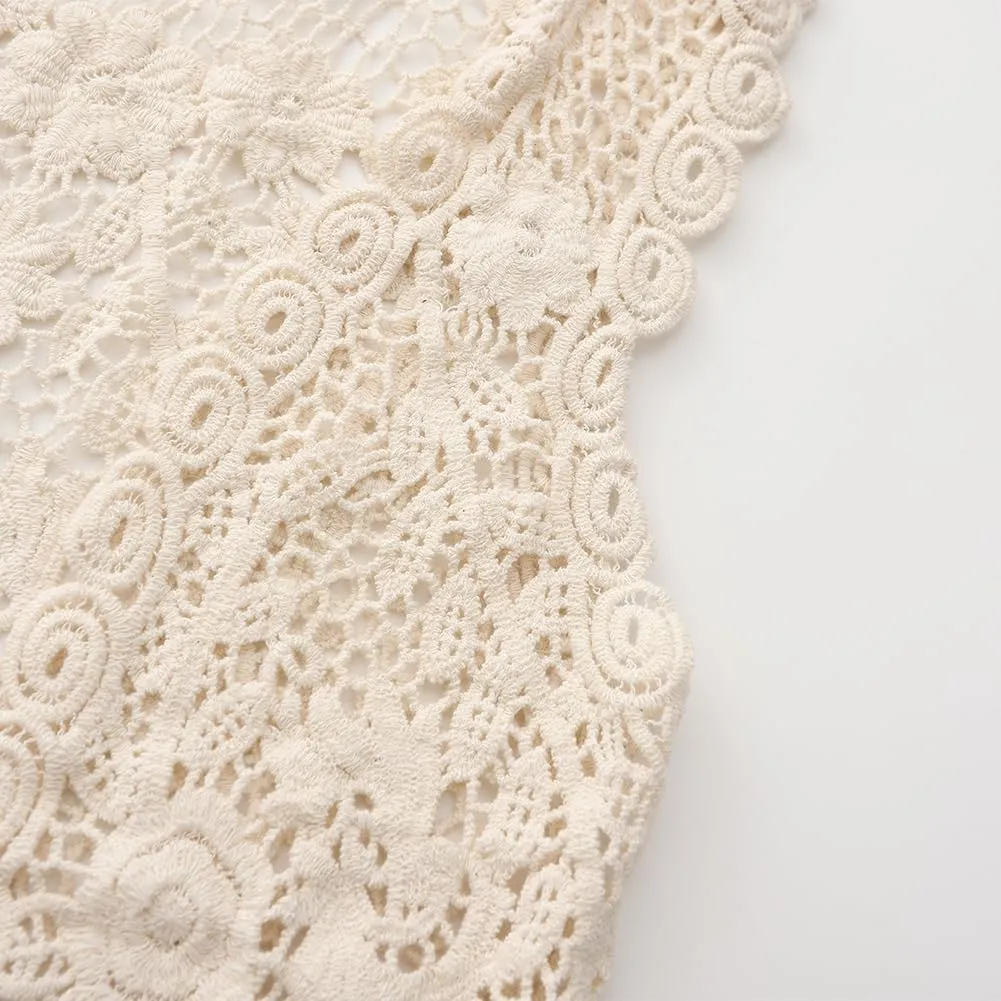 Girls Crochet Vest Cardigan with Fringe V-Neck Sleeveless Boho Vest Hollow Out Cardigan