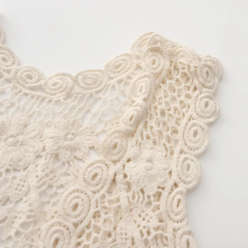 Girls Crochet Vest Cardigan with Fringe V-Neck Sleeveless Boho Vest Hollow Out Cardigan