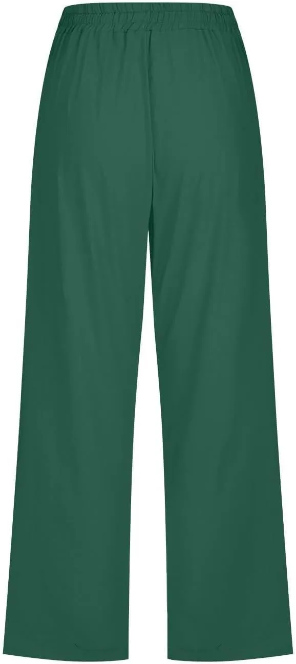 GOKKILRW Womens Linen Summer Capri Pants Casual Beach Capris Drawstring High Waist Pants Wide Leg Cropped Trousers Joggers