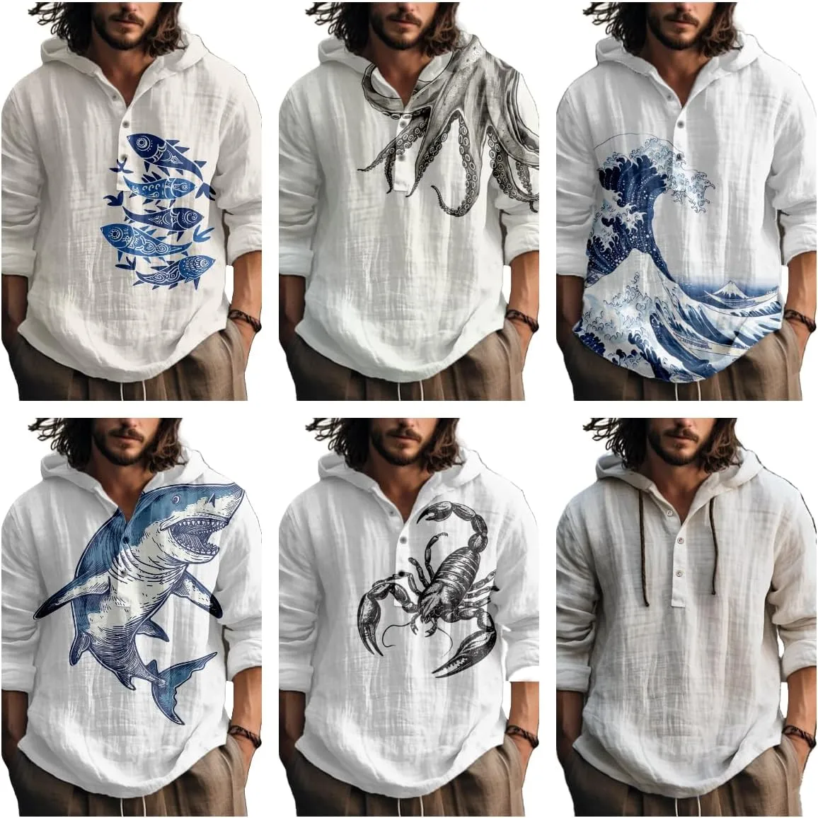 Graphic Long Sleeve Shirts for Men Henly Sweatshirt Sun Button Down Y2K Funny Casual Oversized Hoodie