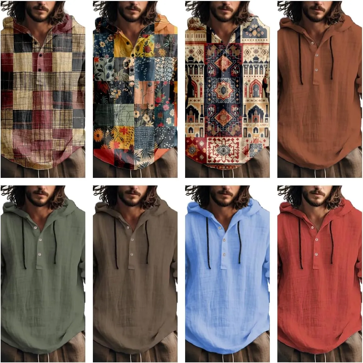 Graphic Long Sleeve Shirts for Men Henly Sweatshirt Sun Button Down Y2K Funny Casual Oversized Hoodie