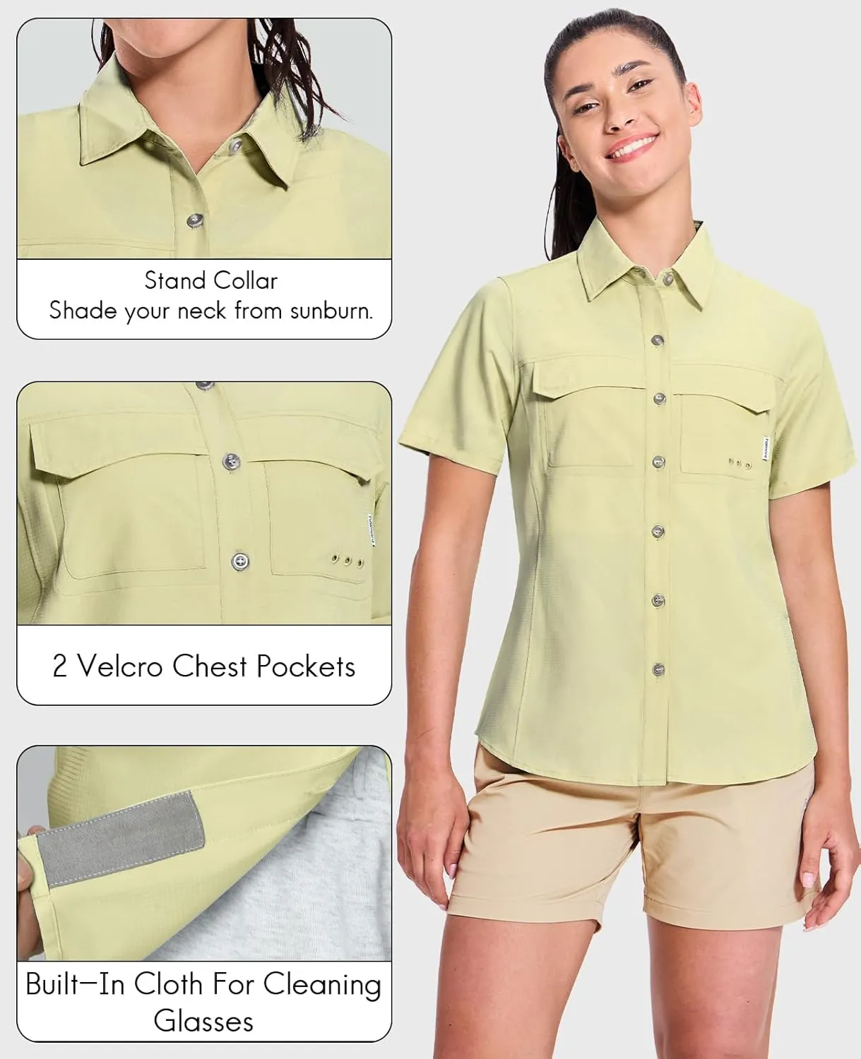 Haimont Women's UPF 50  Sun Protection Button Down Fishing Hiking Travel Shirts Short Sleeve Quick Dry Shirt with Pockets