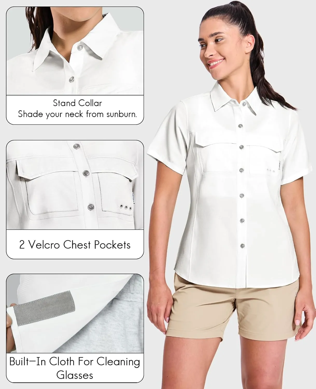Haimont Women's UPF 50  Sun Protection Button Down Fishing Hiking Travel Shirts Short Sleeve Quick Dry Shirt with Pockets