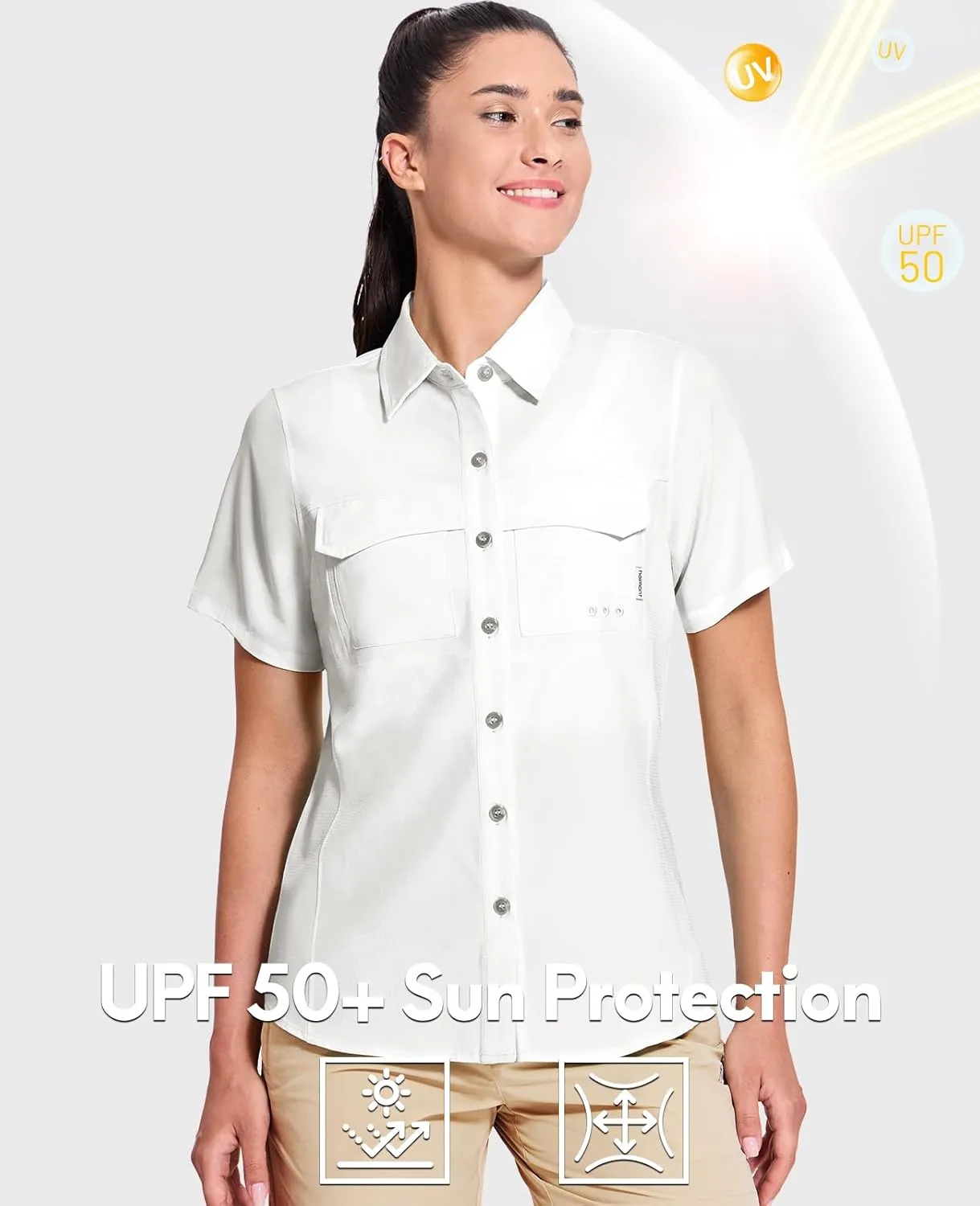 Haimont Women's UPF 50  Sun Protection Button Down Fishing Hiking Travel Shirts Short Sleeve Quick Dry Shirt with Pockets