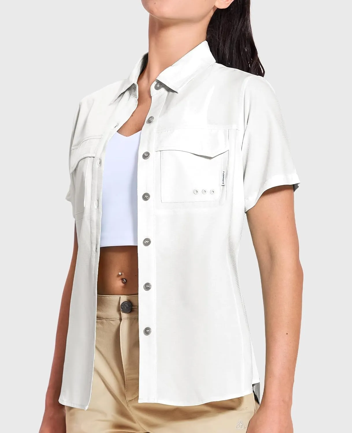 Haimont Women's UPF 50  Sun Protection Button Down Fishing Hiking Travel Shirts Short Sleeve Quick Dry Shirt with Pockets