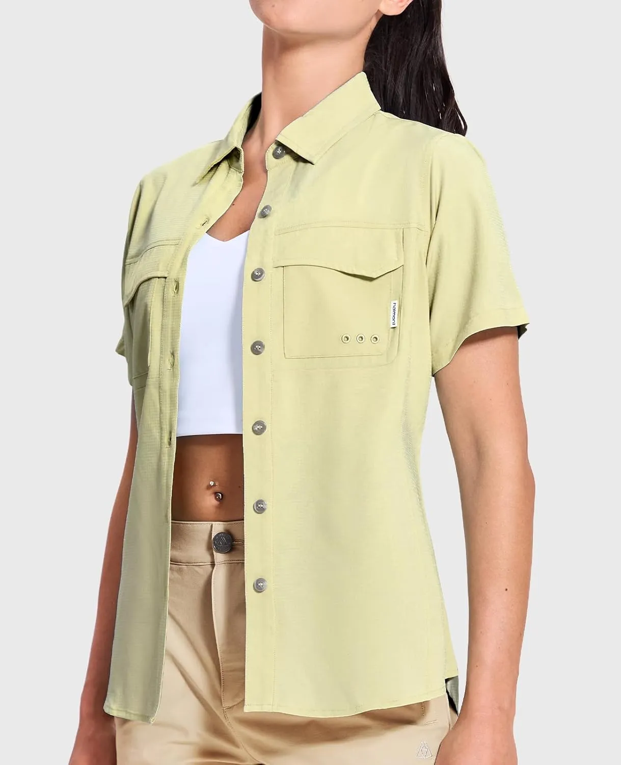 Haimont Women's UPF 50  Sun Protection Button Down Fishing Hiking Travel Shirts Short Sleeve Quick Dry Shirt with Pockets
