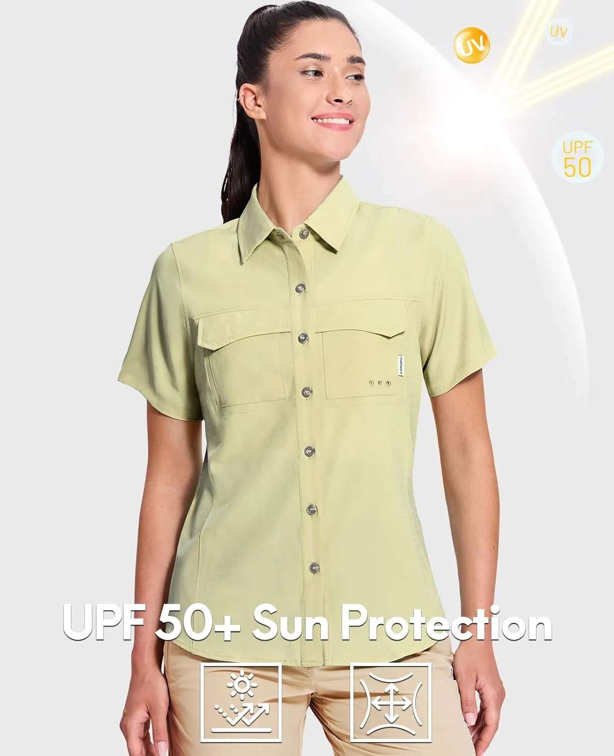 Haimont Women's UPF 50  Sun Protection Button Down Fishing Hiking Travel Shirts Short Sleeve Quick Dry Shirt with Pockets