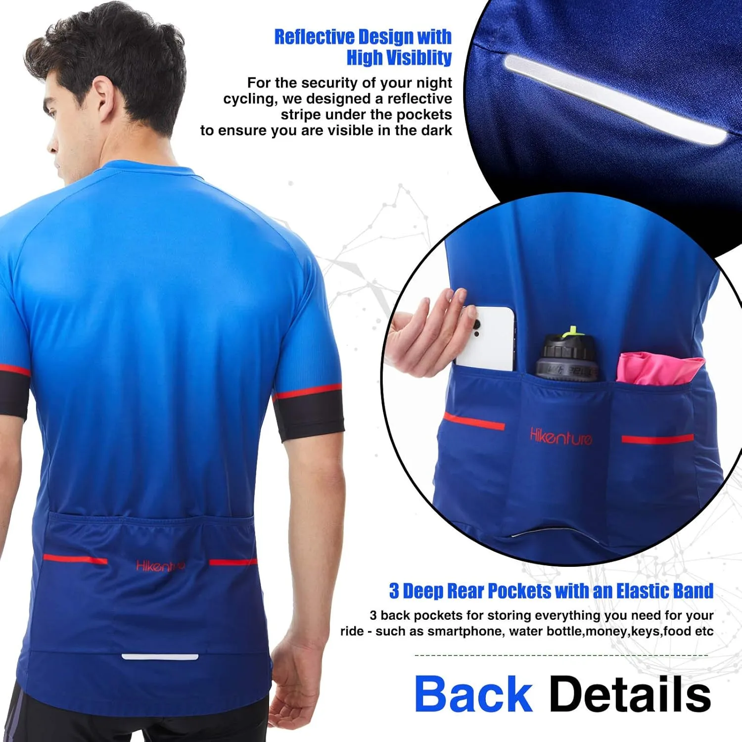 Hikenture Cycling Jersey for Men, Quick Dry Short Sleeve Bike Shirts with 3 Rear Pockets